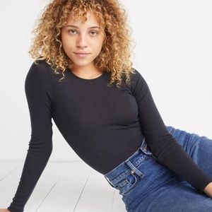 Marine Layer Longsleeve Lila Rib Crew in Black size M Women's top shirt